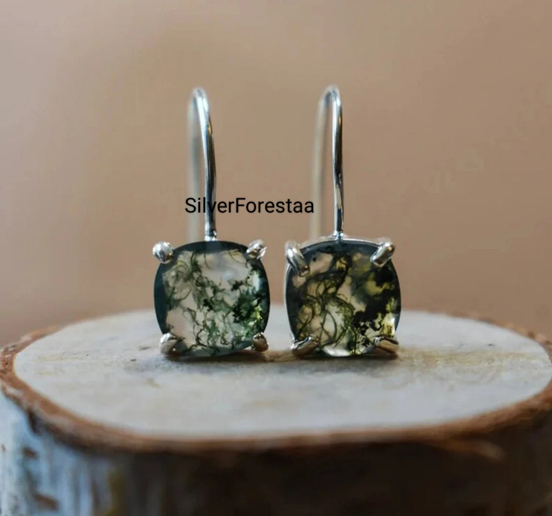Whispers of the Forest – Moss Agate Earrings in Sterling Silver - SILVERFORESTAA