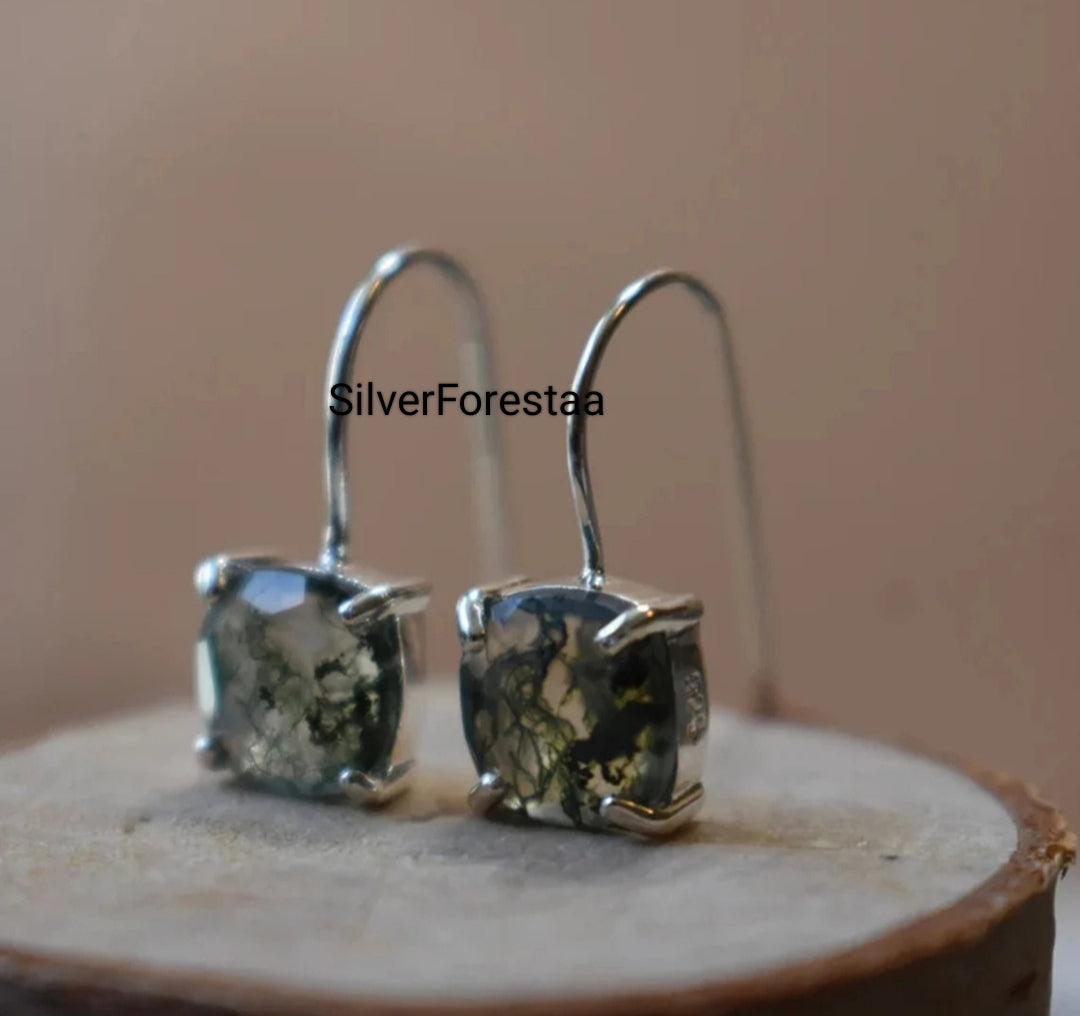 Whispers of the Forest – Moss Agate Earrings in Sterling Silver - SILVERFORESTAA