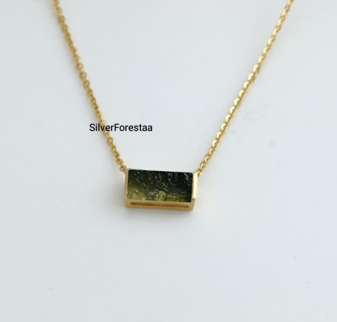 Moldavite Bar Necklace | Timeless Green Gem