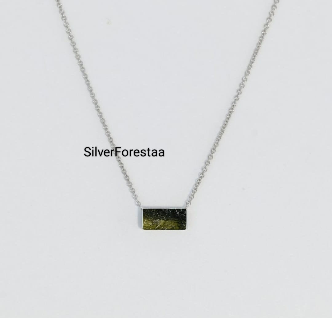 Moldavite Bar Necklace | Timeless Green Gem