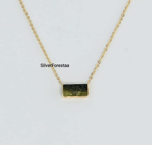 Moldavite Bar Necklace | Timeless Green Gem