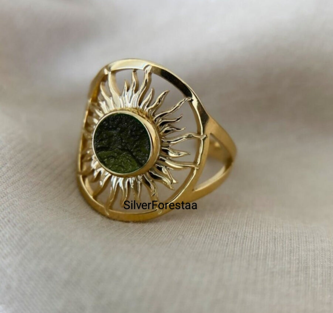 Natural Moldavite 925 Silver Ring