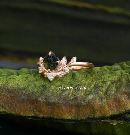 Unique Moldavite Ring in Silver – Nature's Rare Treasure