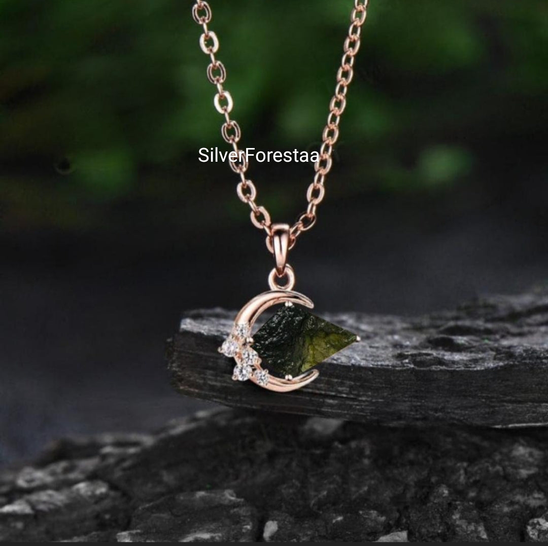 Moldavite Silver Necklace – Mystical Charm in Sterling Silver