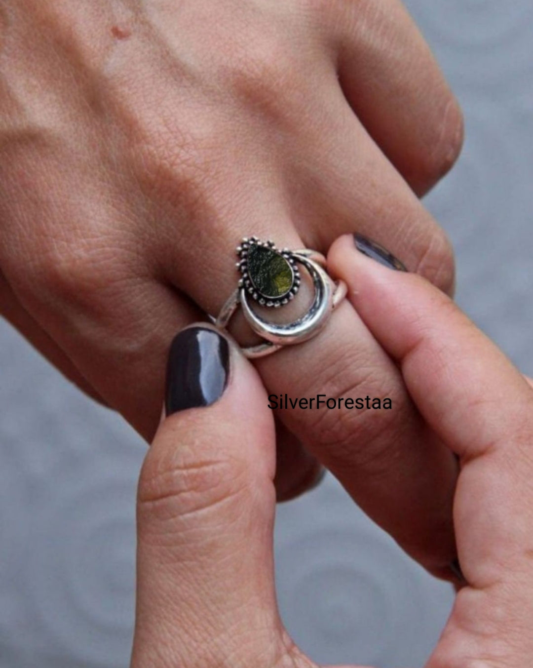 Handcrafted Moldavite Silver Ring | Silverforestaa