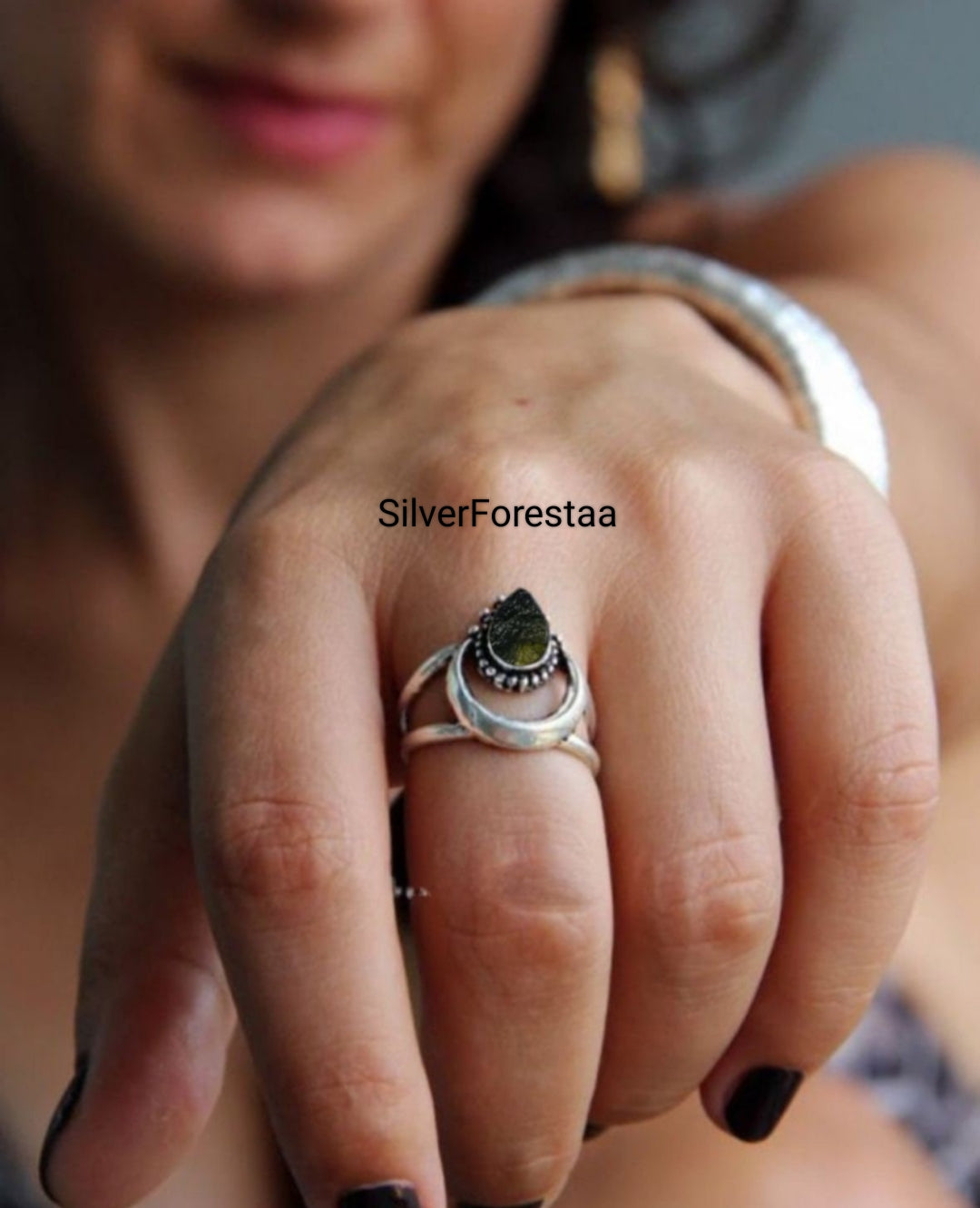 Handcrafted Moldavite Silver Ring | Silverforestaa