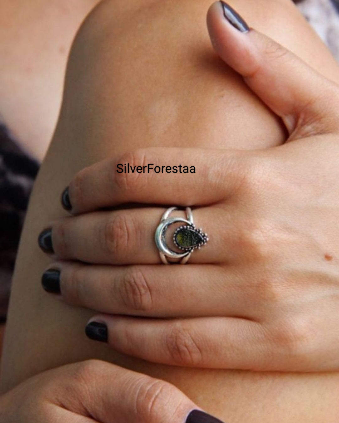 Handcrafted Moldavite Silver Ring | Silverforestaa