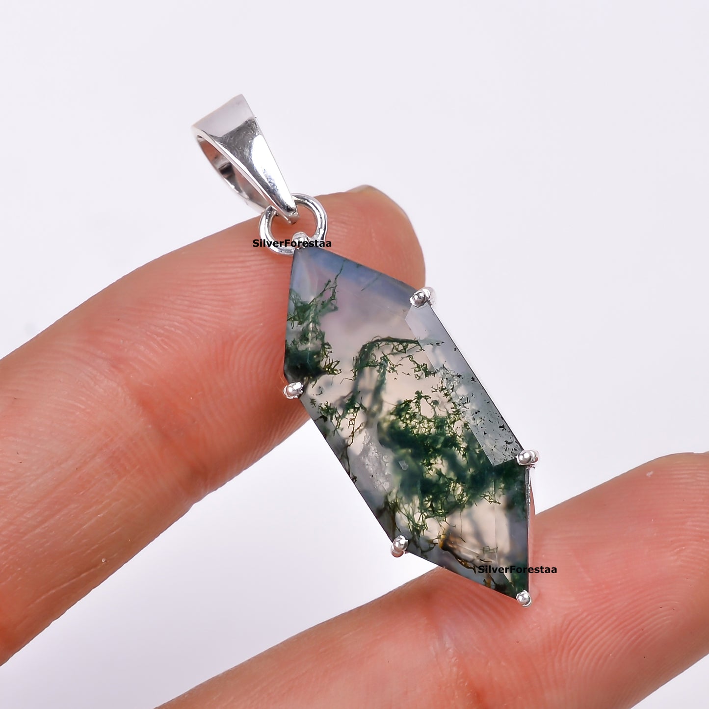 Moss Agate Silver Necklace | Artisan 925 Design