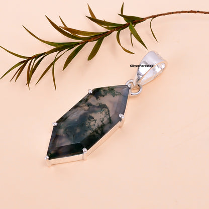 Moss Agate Silver Necklace | Artisan 925 Design