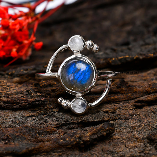 Mystic Glow – Labradorite & Moonstone Ring in 925 Sterling Silver