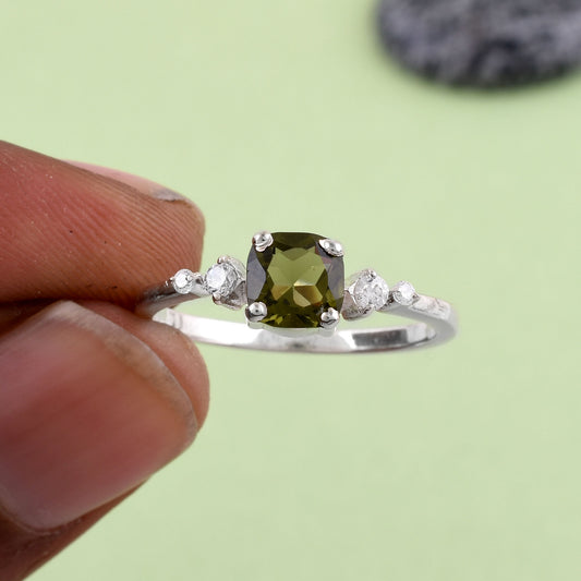 Silverforestaa Moldavite Silver Ring | Exquisite Silver Jewelry