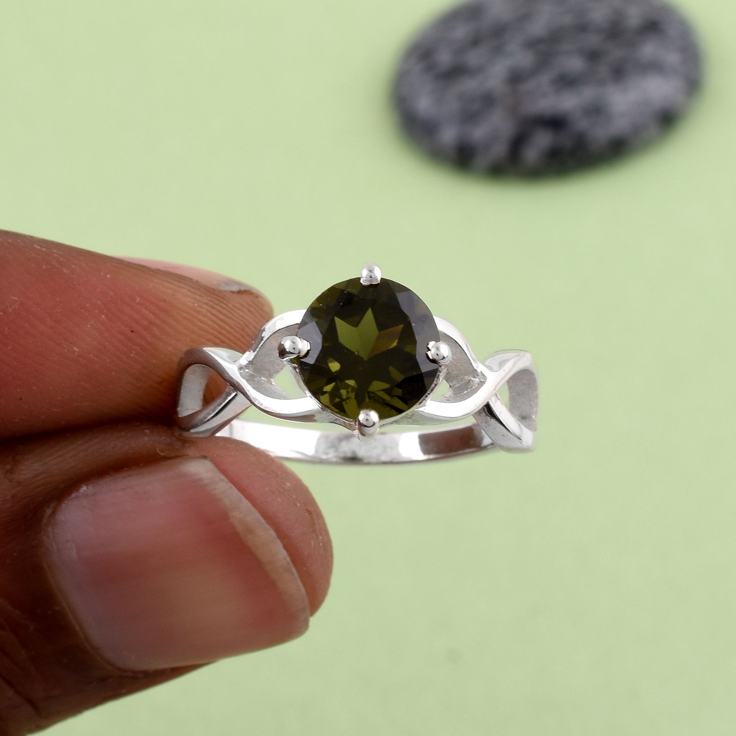 Unique Moldavite Silver Ring | Luxury Handmade Jewelry