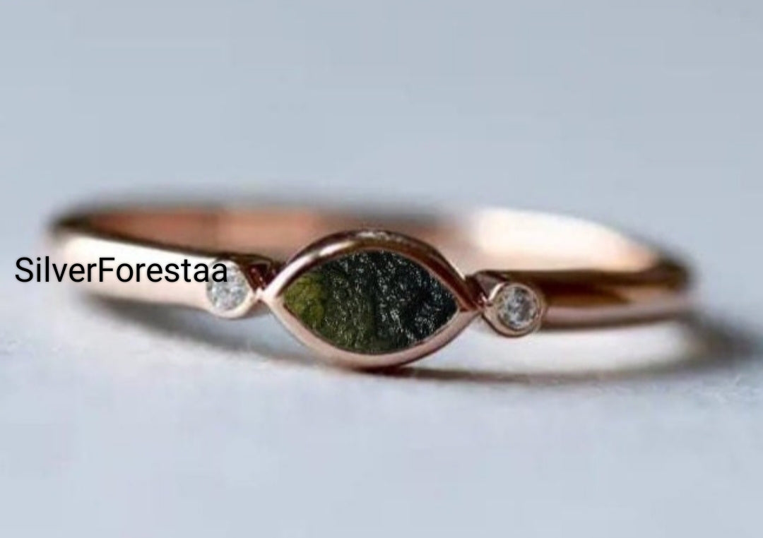 Moldavite Silver Ring for Her