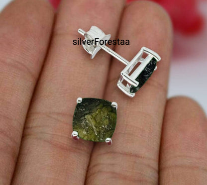 Silverforestaa Moldavite Silver Stud | Exquisite Silver Jewelry