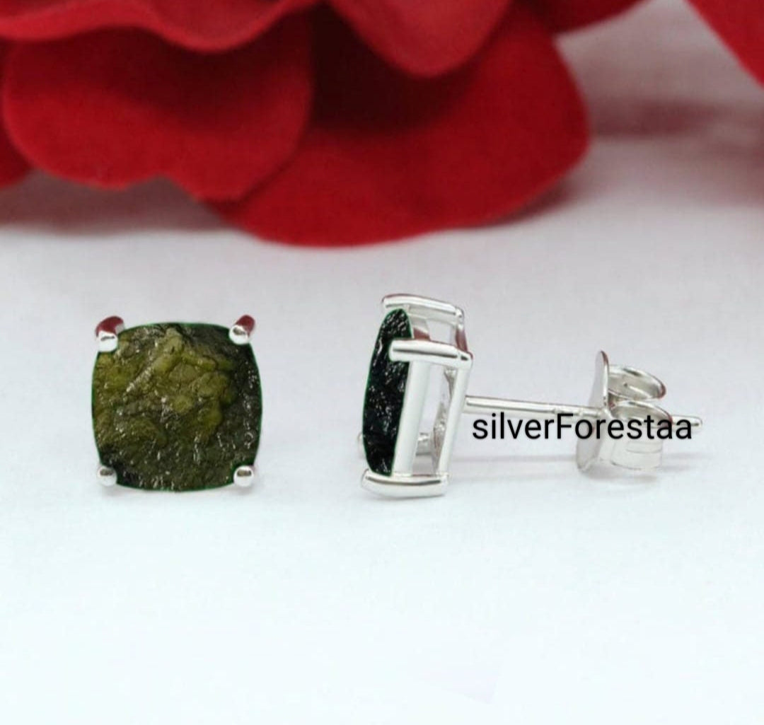 Silverforestaa Moldavite Silver Stud | Exquisite Silver Jewelry