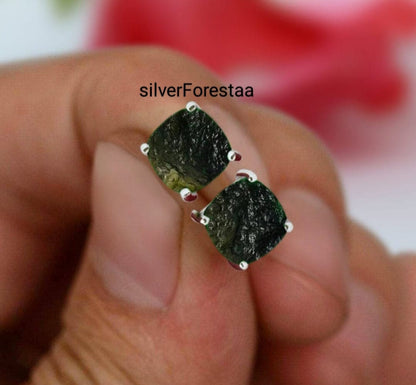 Silverforestaa Moldavite Silver Stud | Exquisite Silver Jewelry