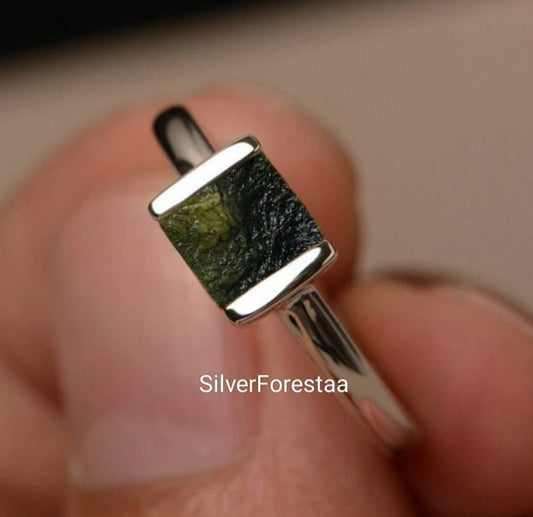 Artisan Moldavite Silver Ring | Timeless Silverforestaa Design