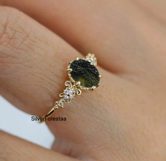 Handcrafted Moldavite Silver Ring | Silverforestaa