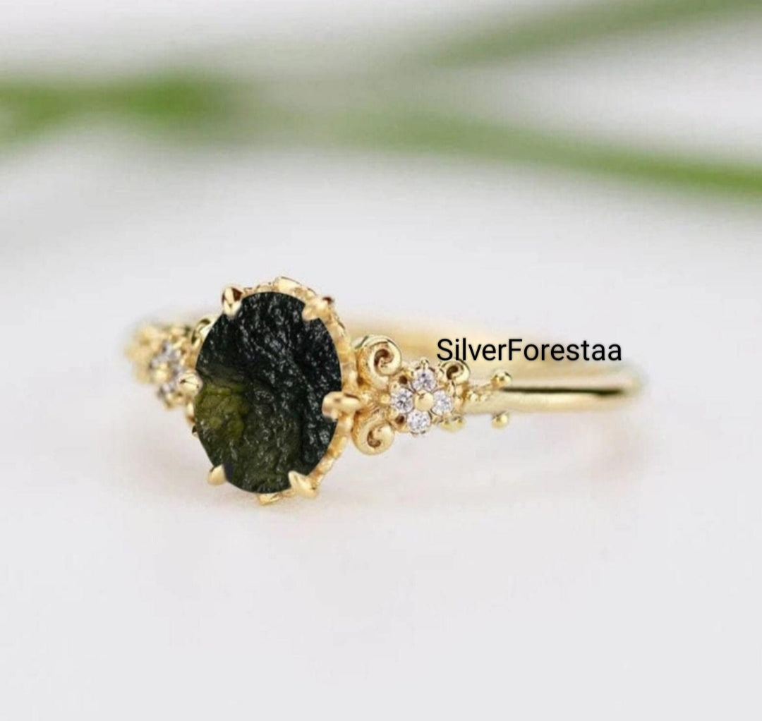 Handcrafted Moldavite Silver Ring | Silverforestaa