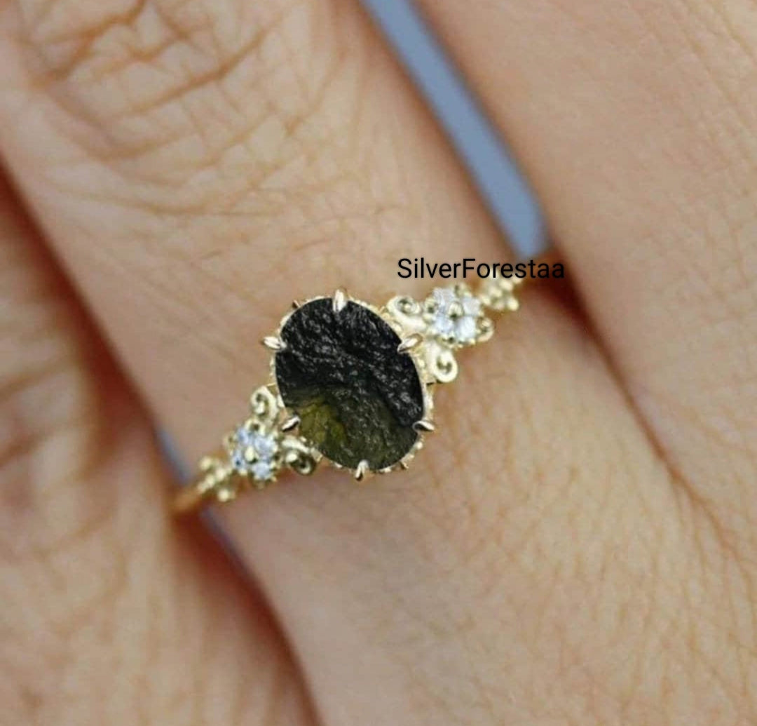 Handcrafted Moldavite Silver Ring | Silverforestaa