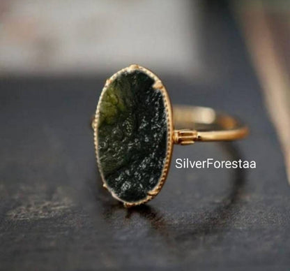 Handcrafted Moldavite Silver Ring