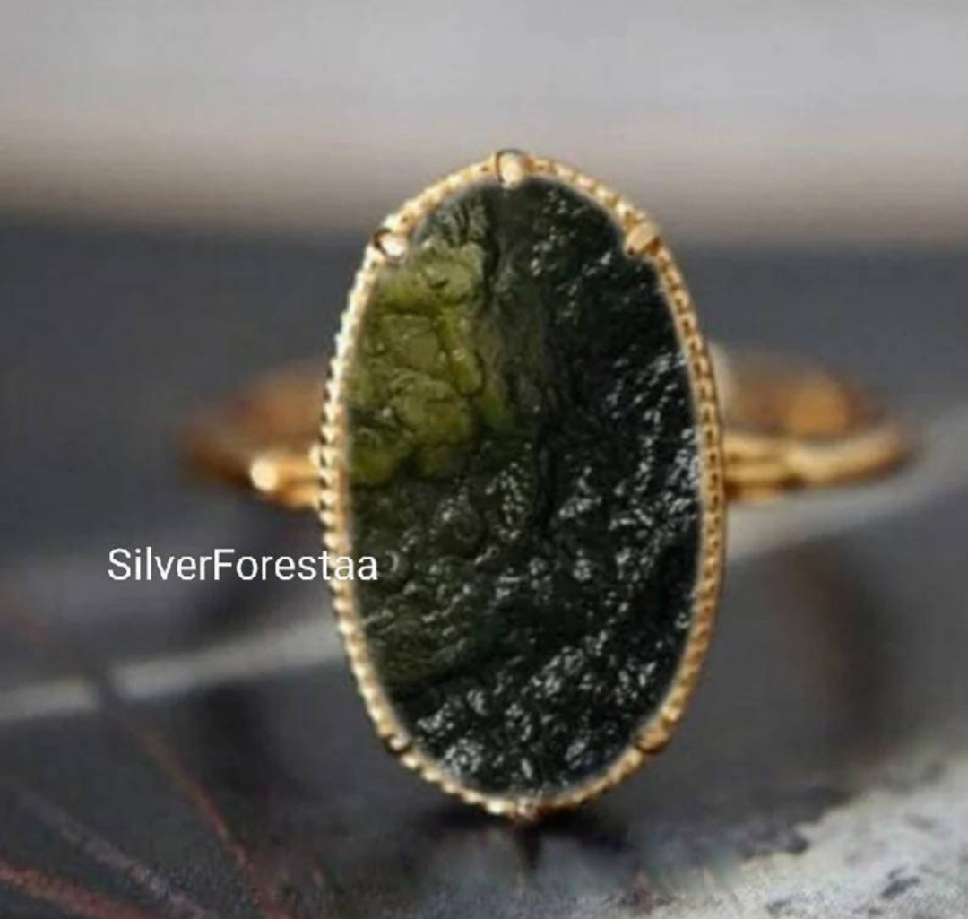 Handcrafted Moldavite Silver Ring