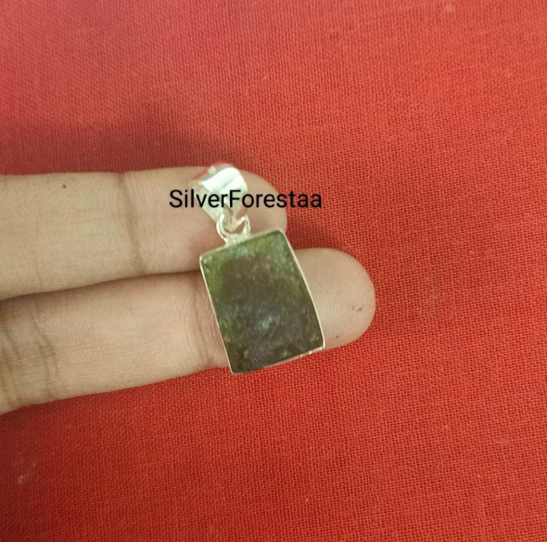 Rough Moldavite 925 Sterling Pendant | Natural Gemstone