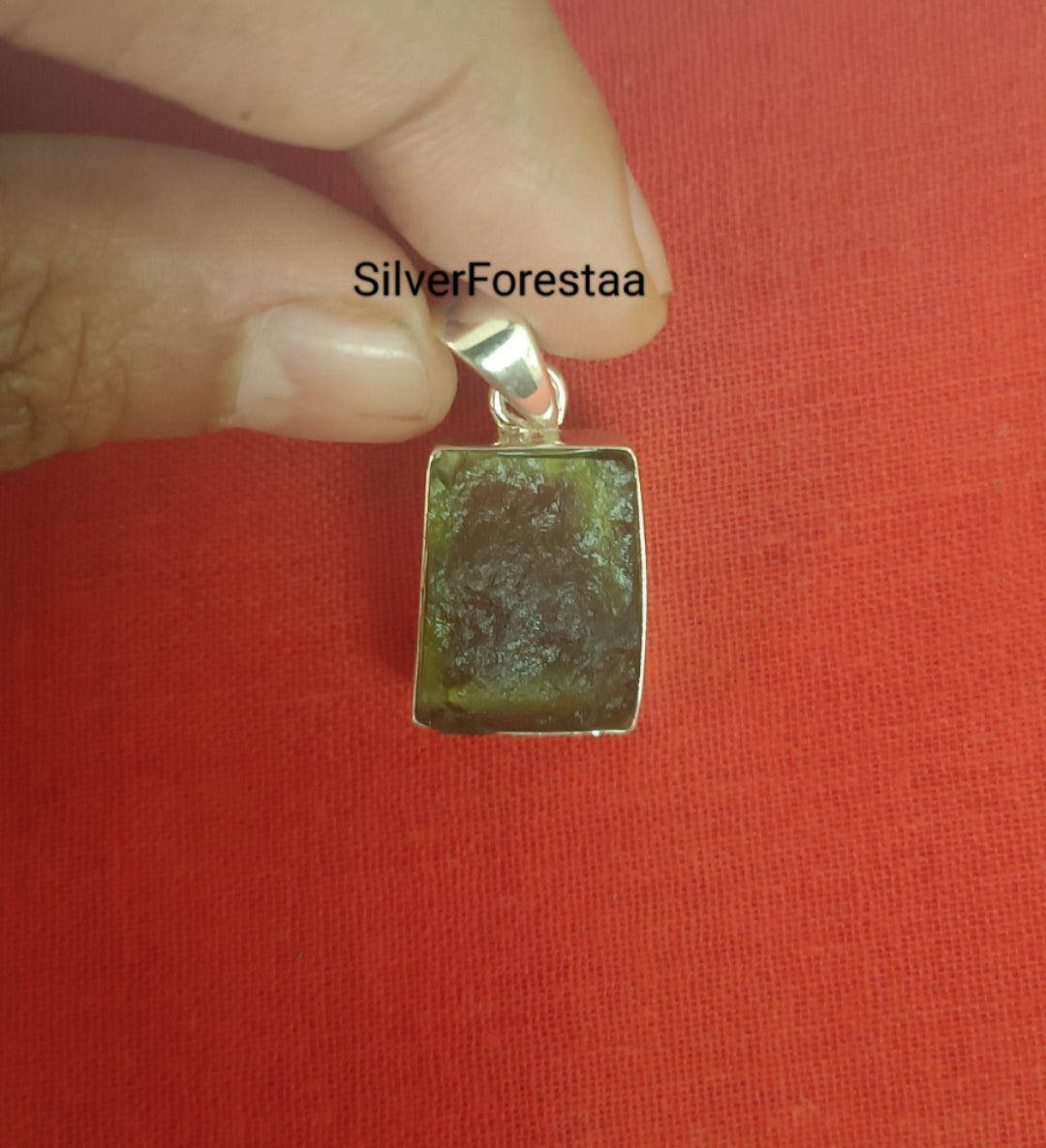 Rough Moldavite 925 Sterling Pendant | Natural Gemstone