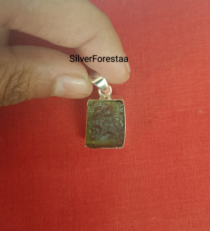 Rough Moldavite 925 Sterling Pendant | Natural Gemstone