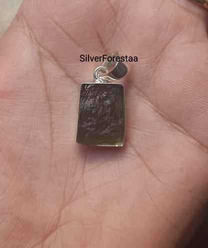 Rough Moldavite 925 Sterling Pendant | Natural Gemstone