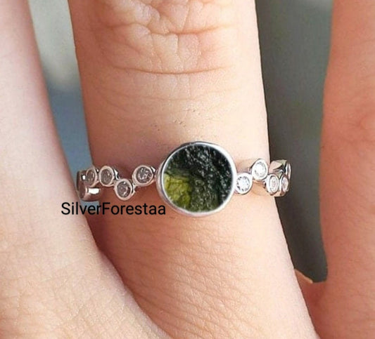 Raw Moldavite 925 Sterling Silver Ring | Artisan Craft