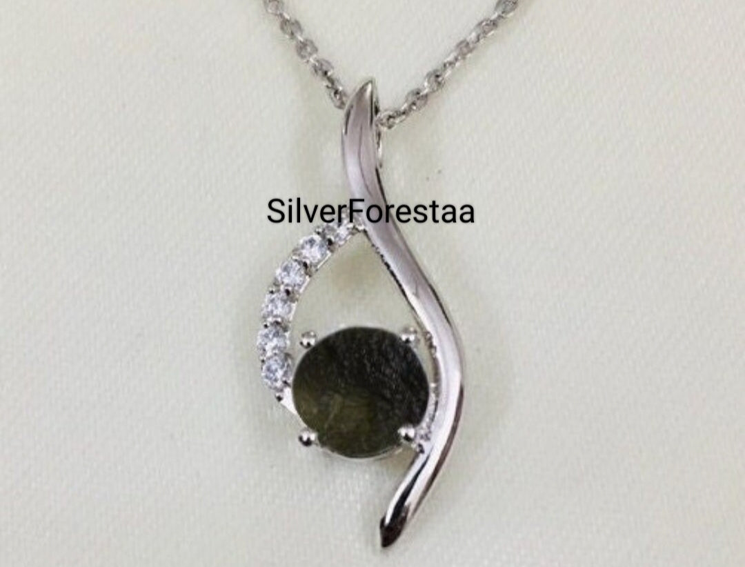 Moldavite Gemstone Silver Necklace