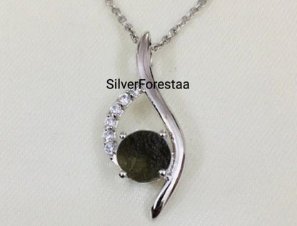 Moldavite Gemstone Silver Necklace