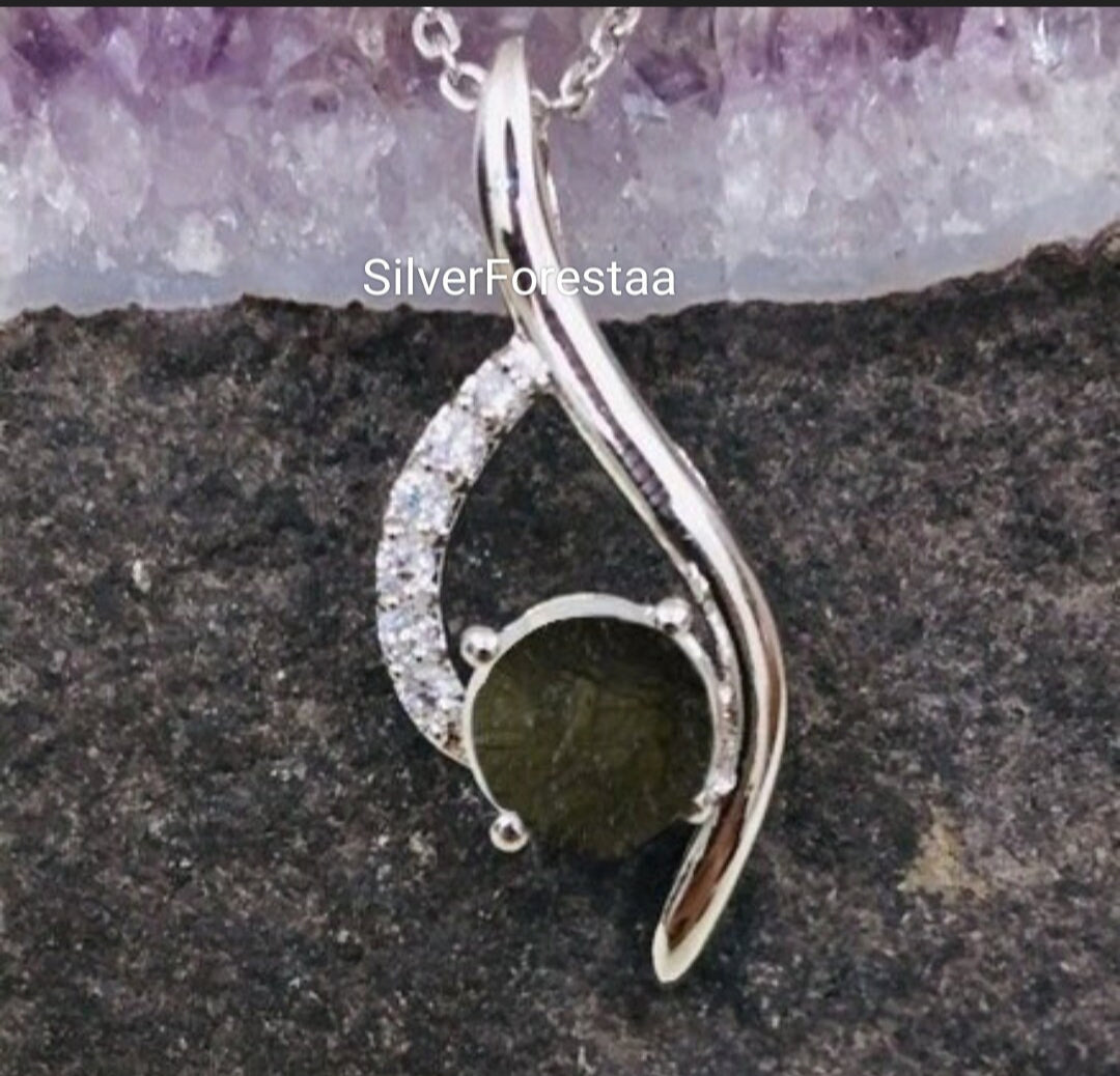 Moldavite Gemstone Silver Necklace