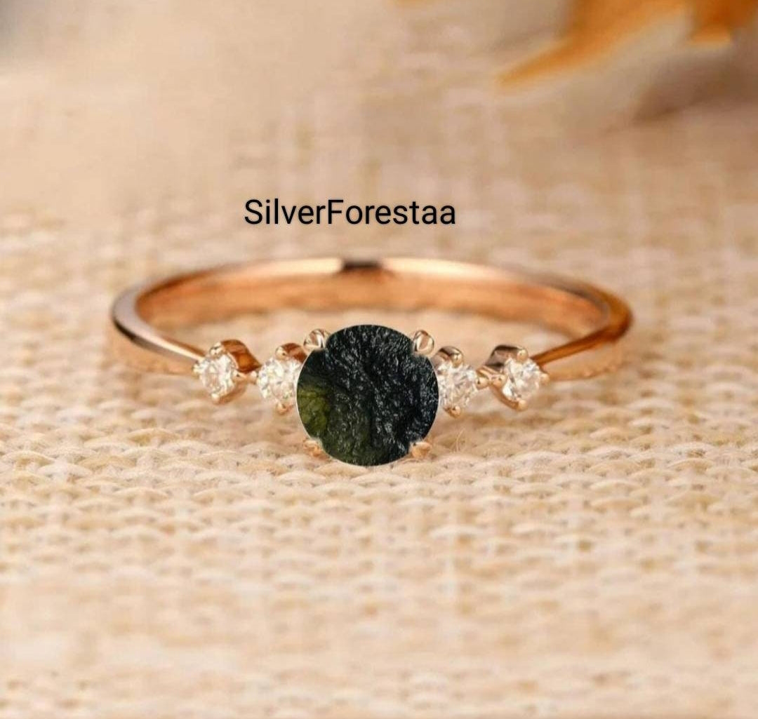 Moldavite Silver Ring – Engagement Ring for Her