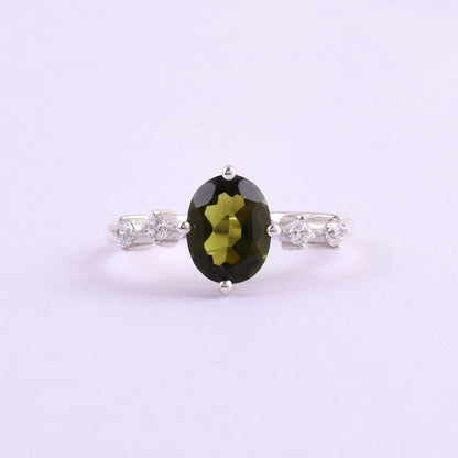 Faceted Moldavite 925 Sterling Silver Ring – Boho Luxe Crystal Jewelry