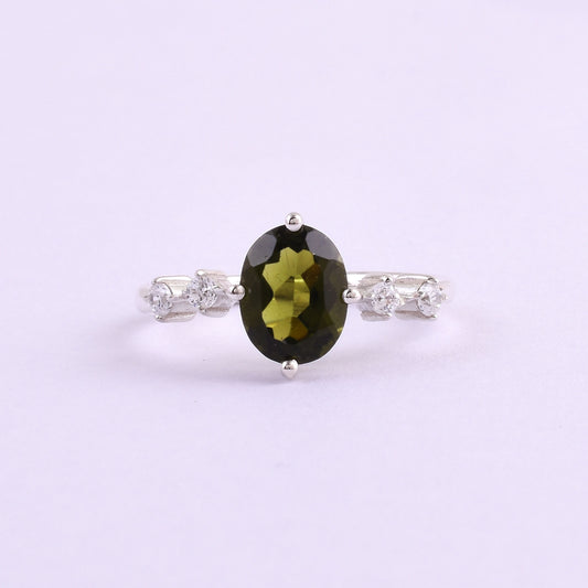 Faceted Moldavite 925 Sterling Silver Ring – Boho Luxe Crystal Jewelry