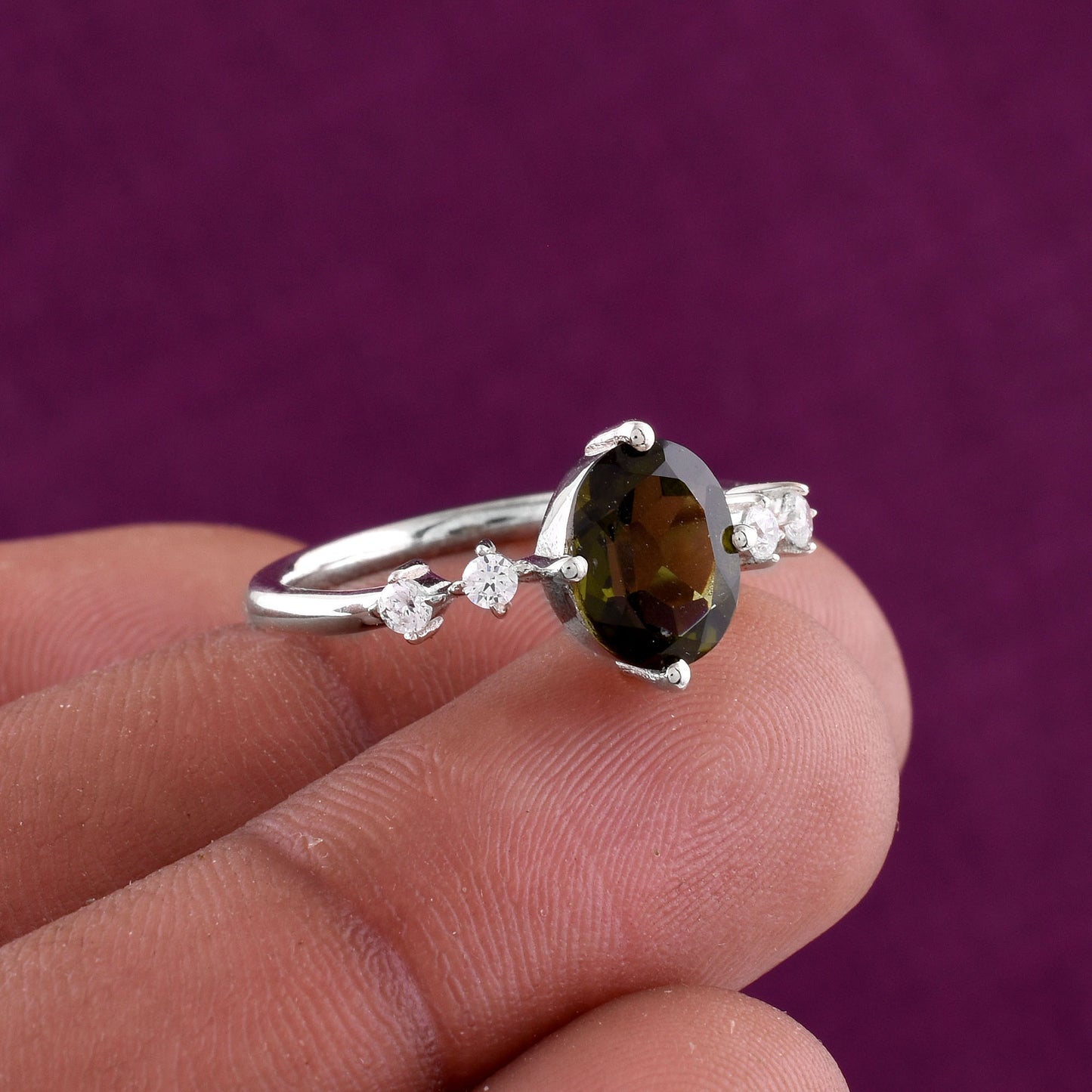 Faceted Moldavite 925 Sterling Silver Ring – Boho Luxe Crystal Jewelry