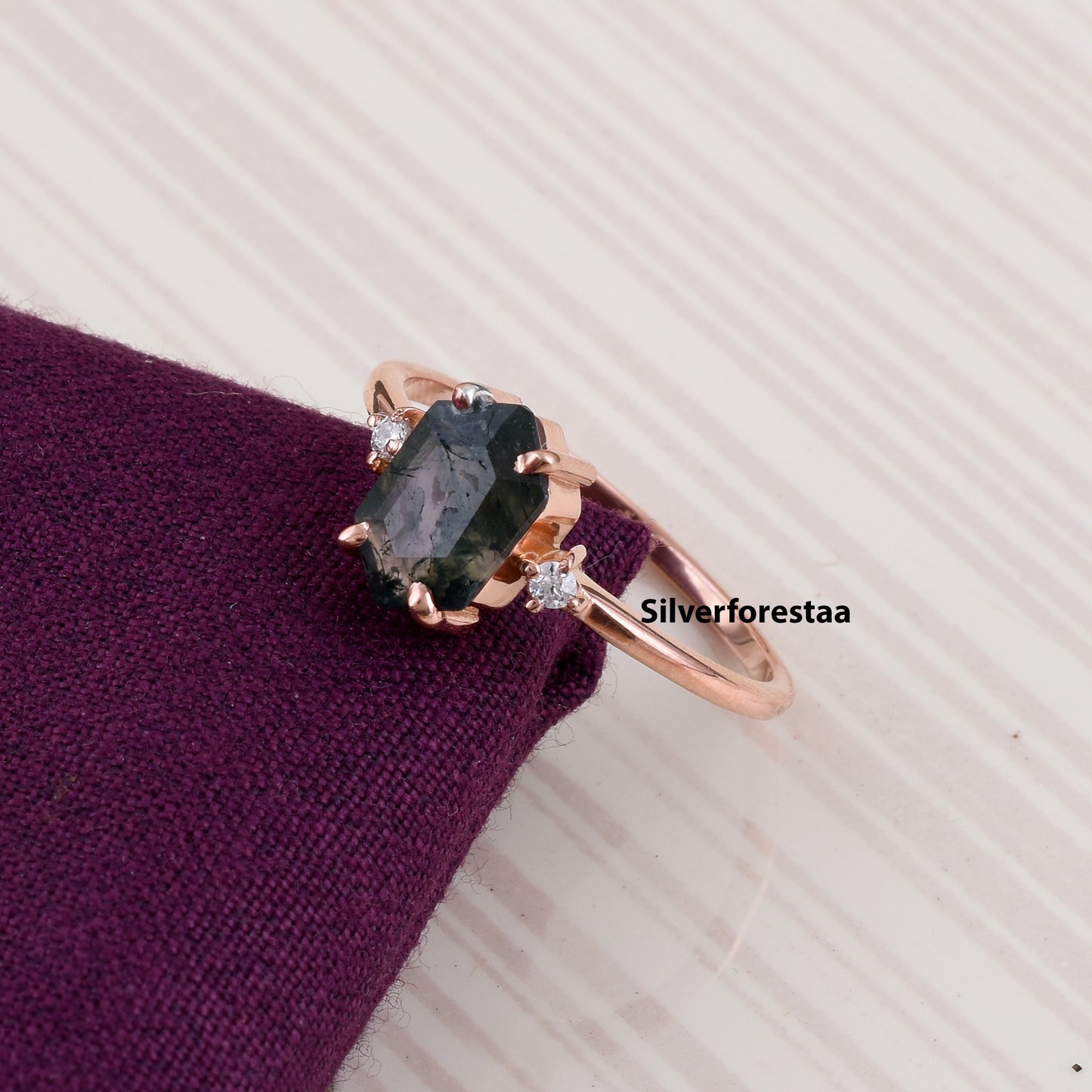Moss Agate Ring in 925 Solid Sterling Silver – Natural Elegance