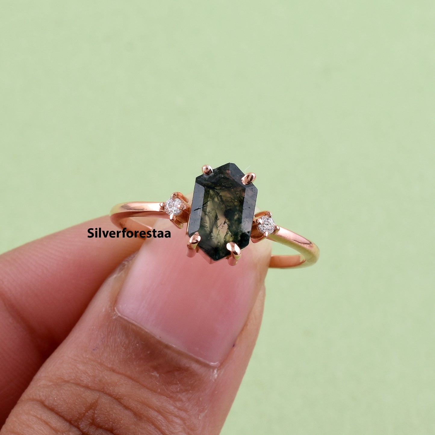Moss Agate Ring in 925 Solid Sterling Silver – Natural Elegance
