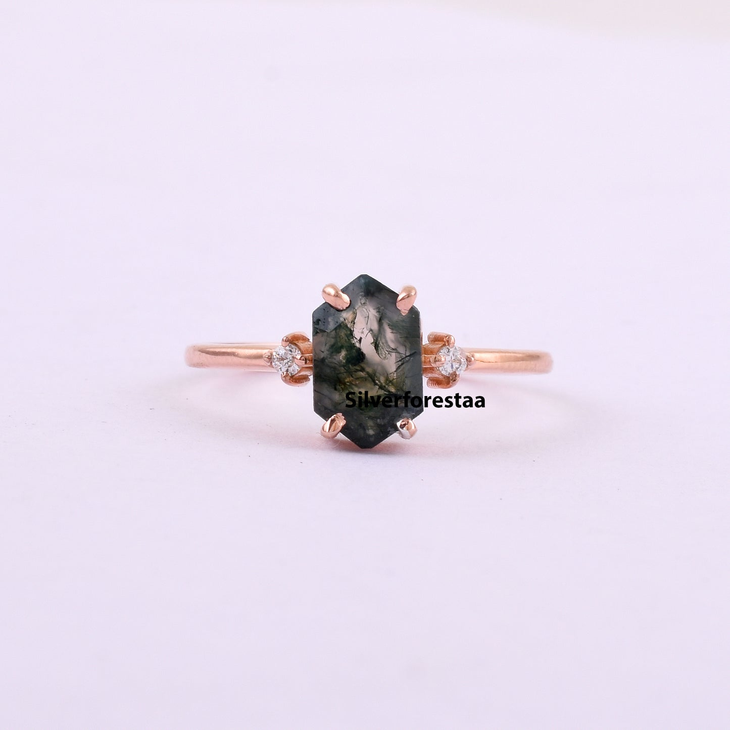 Moss Agate Ring in 925 Solid Sterling Silver – Natural Elegance