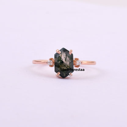Moss Agate Ring in 925 Solid Sterling Silver – Natural Elegance
