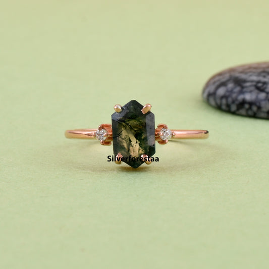 Moss Agate Ring in 925 Solid Sterling Silver – Natural Elegance