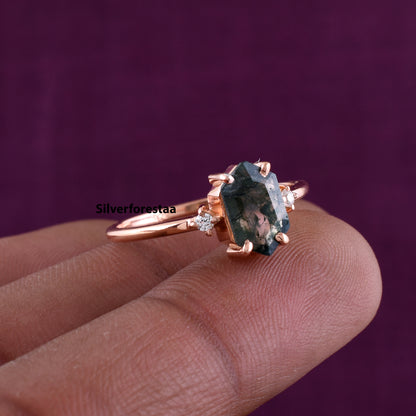 Moss Agate Ring in 925 Solid Sterling Silver – Natural Elegance