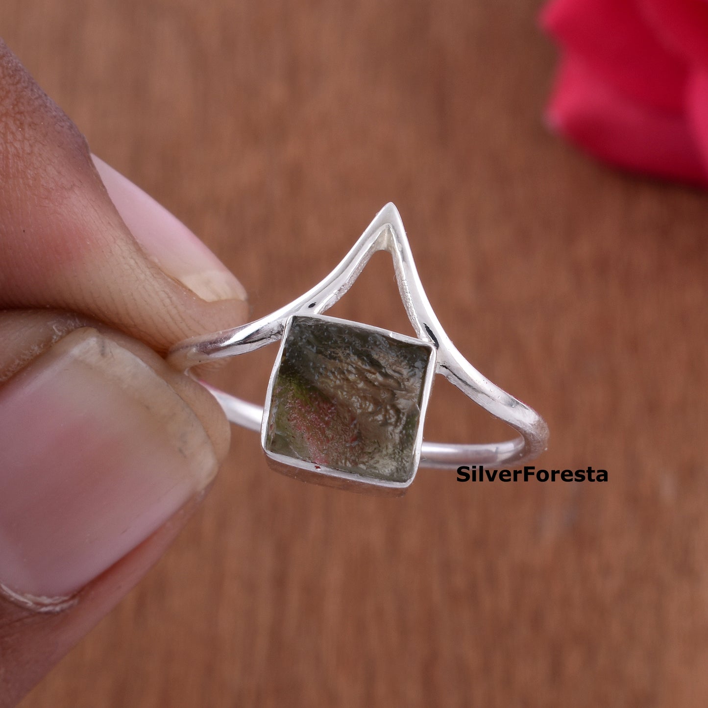 Moldavite Meteorite Ring | Handmade Silver Jewelry