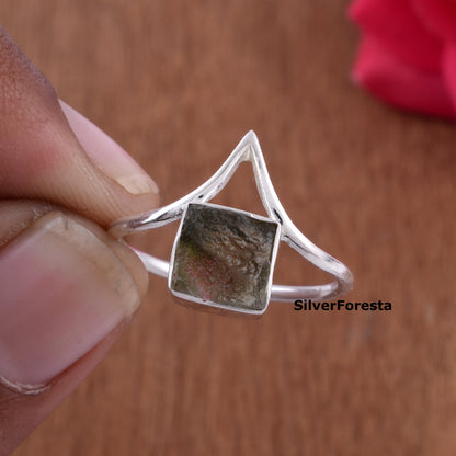 Moldavite Meteorite Ring | Handmade Silver Jewelry