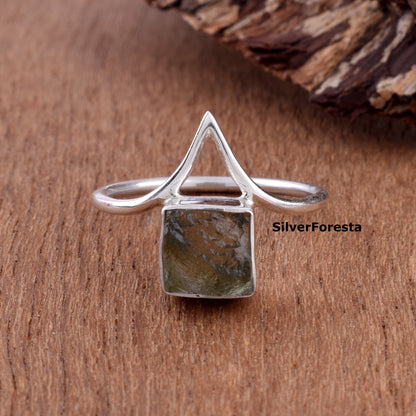 Rough Moldavite 925 Sterling Silver Ring | Unique Design