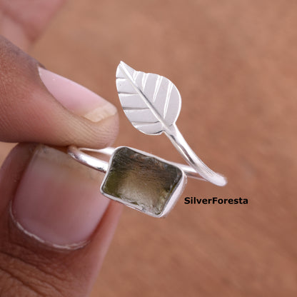 Raw Moldavite 925 Silver Ring | Organic Elegance