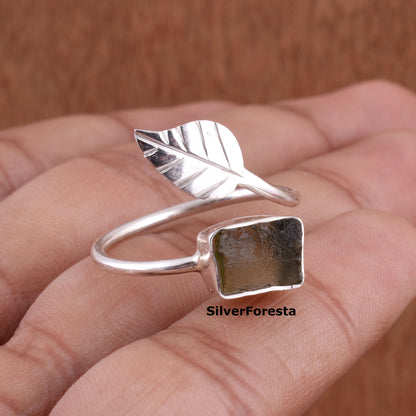 Raw Moldavite 925 Silver Ring | Organic Elegance