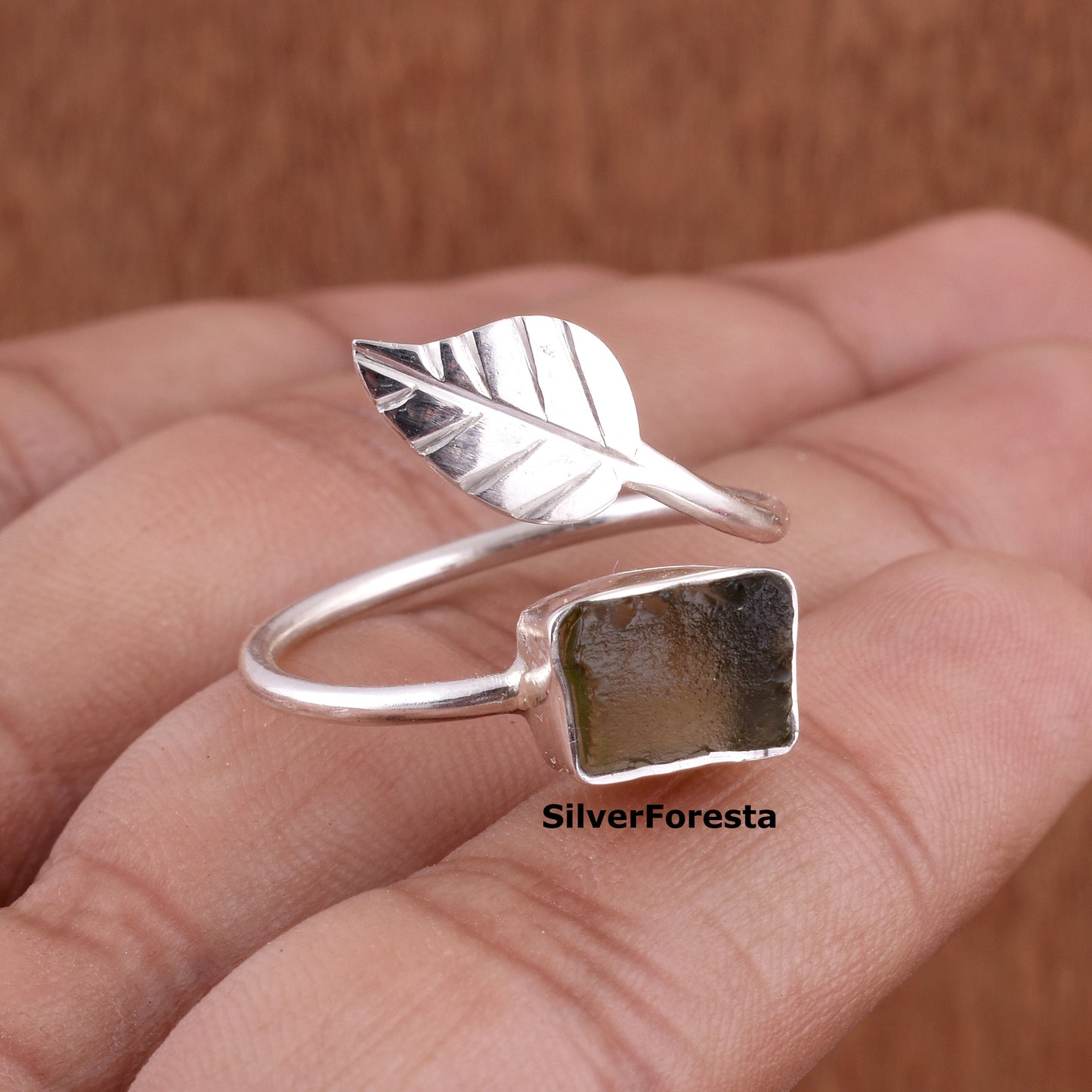 Natural Moldavite Ring 925 Sterling Silver - SilverForestaa